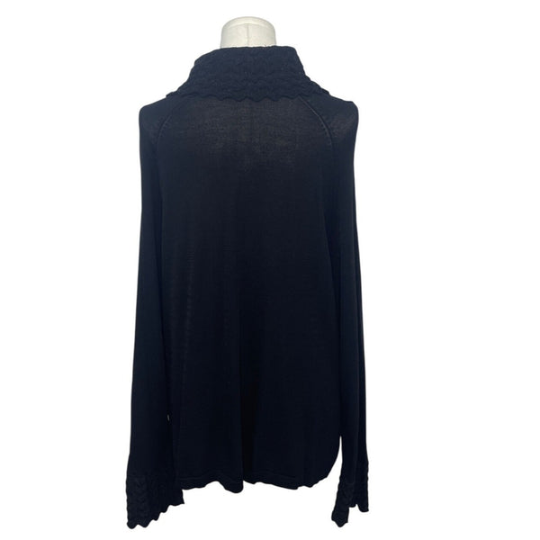 Anne Klein Black Knit Cowl Neck Sweater With Textured Collar