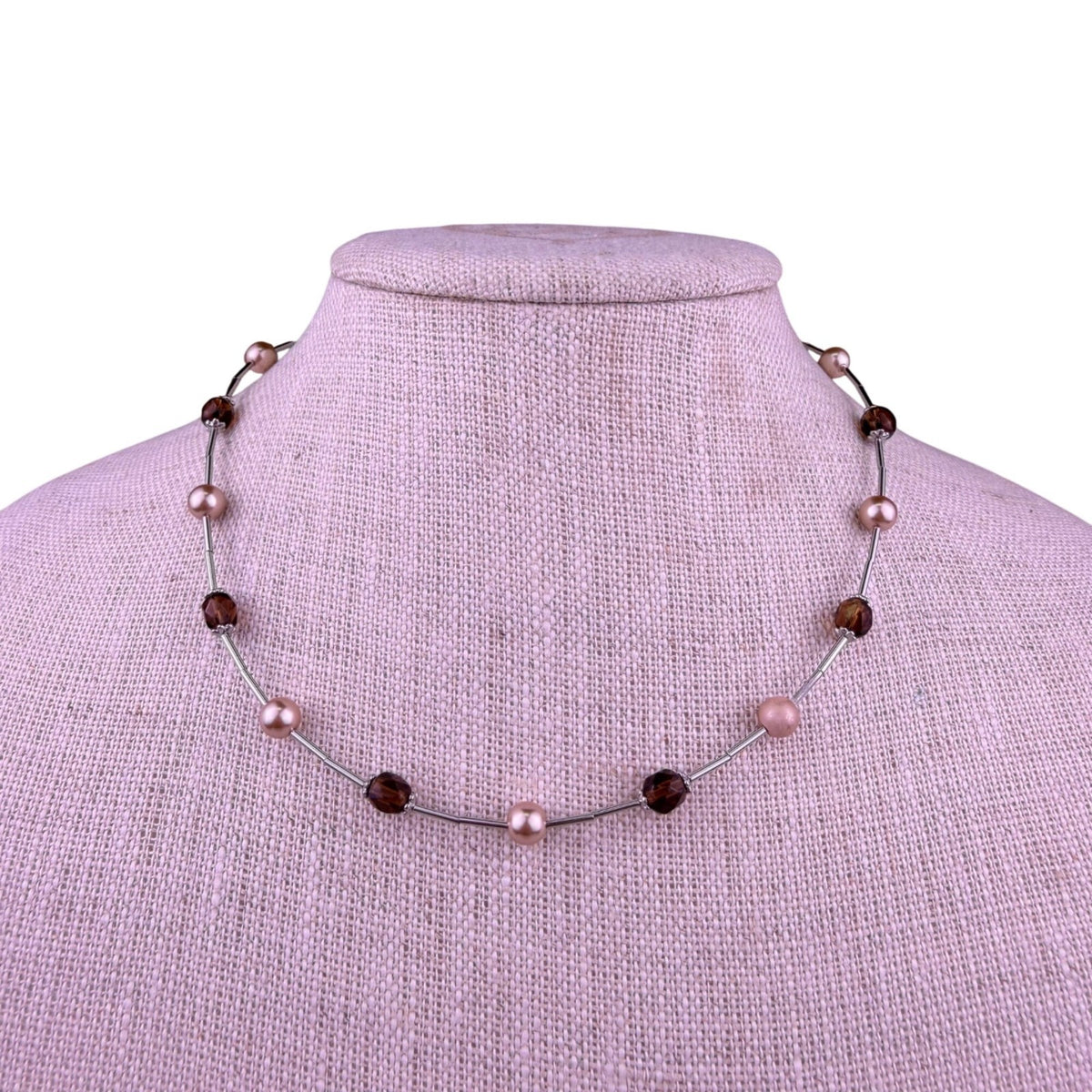 Lia Sophia Womens Brown & Pink Beaded Necklace & Earrings Set Glass & Metal Jewe