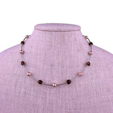 Lia Sophia Womens Brown & Pink Beaded Necklace & Earrings Set Glass & Metal Jewe