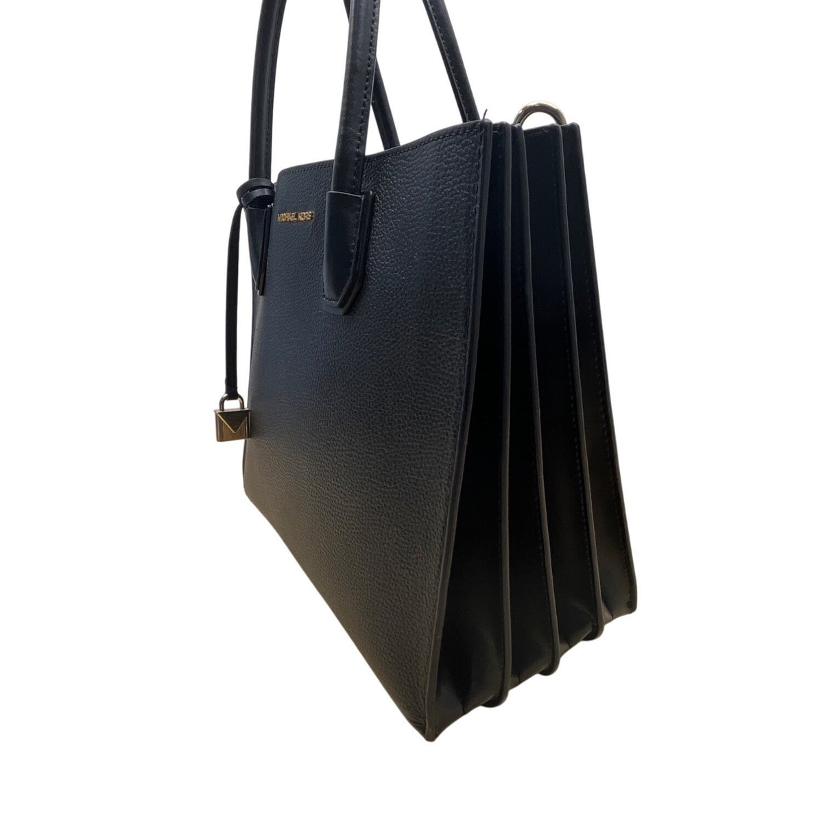 Michael Kors Black Pebbled Leather Satchel  With Gold Hardware & Charm Tote Bag