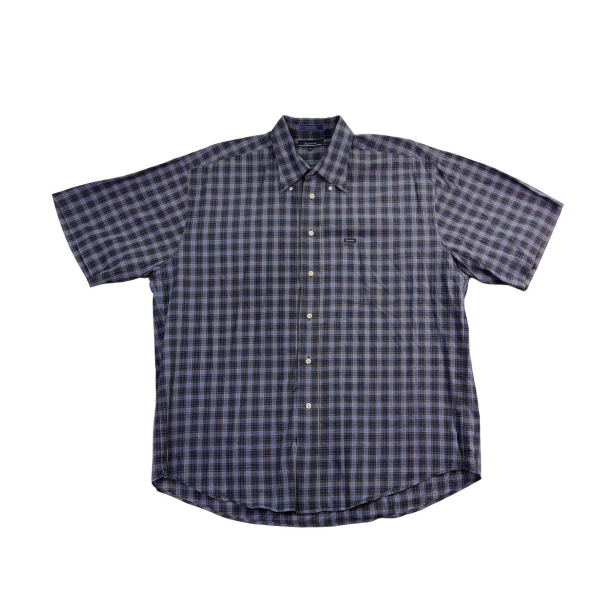 Faconnable Mens Blue Yellow Cotton Plaid Short Sleeve Button-Down Shirt Size XXL