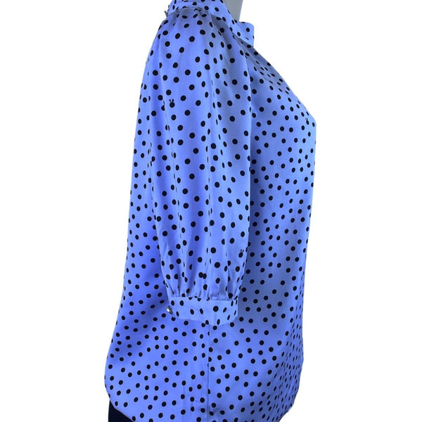Ted Baker Womens Light Blue & Black Polka Dot Blouse Elegant Style Size 2