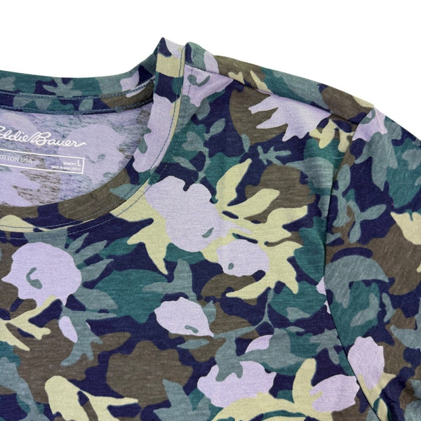 Eddie Bauer Womens Dark Green Camouflage Crew Neck T-Shirt Size L