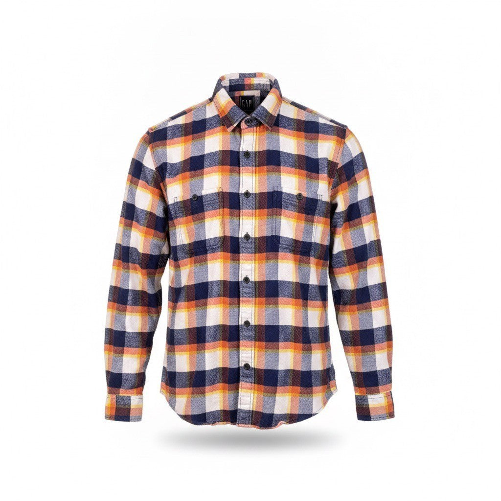 Gap Mens Multicolor Cotton Plaid Button-Front Flannel Shirt Long Sleeve Size M