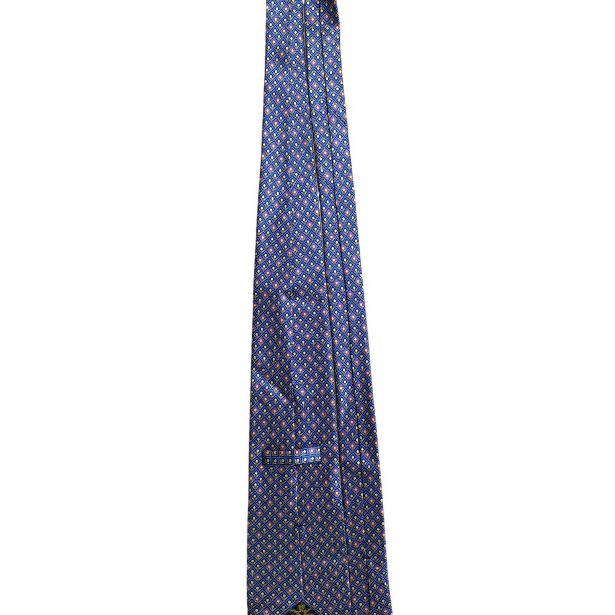 Fabergé Mens Blue All Silk Geometric Patterned Handmade Tie Made In USA