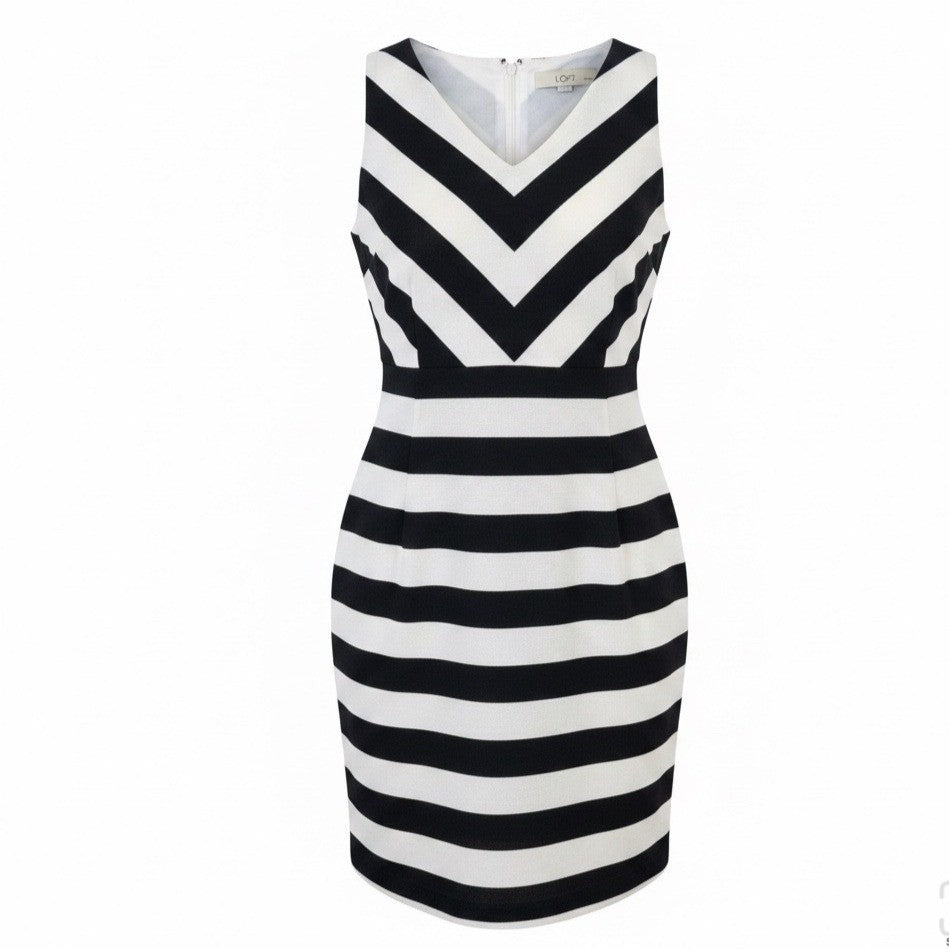 Ann Taylor Loft Womens Black & White Chevron Stripe Fit & Flare Dress Size 6P