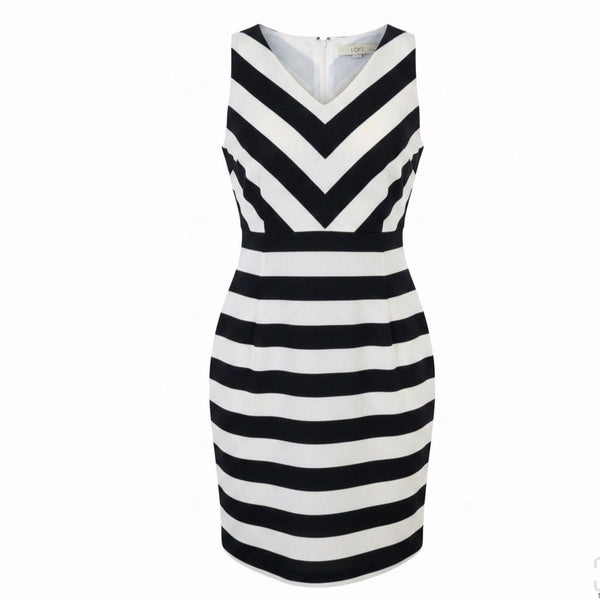 Ann Taylor Loft Womens Black & White Chevron Stripe Fit & Flare Dress Size 6P