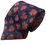 Ben Silver Mens Navy & Red 100% Silk Floral Handmade Tie Autumn Leaf Pattern
