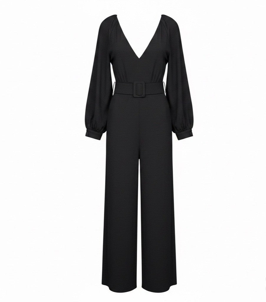 Zara Womens Navy Jumpsuit With Long Sleeves Belted Waist Size M