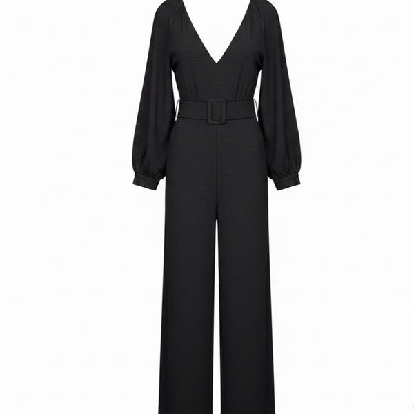Zara Womens Navy Jumpsuit With Long Sleeves Belted Waist Size M