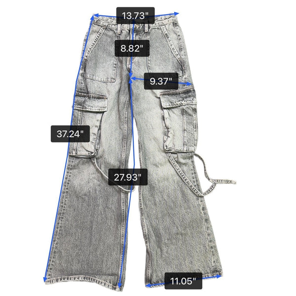 Zara Womens Gray Denim Wide-Leg Cargo Pants With Side Straps Size 2