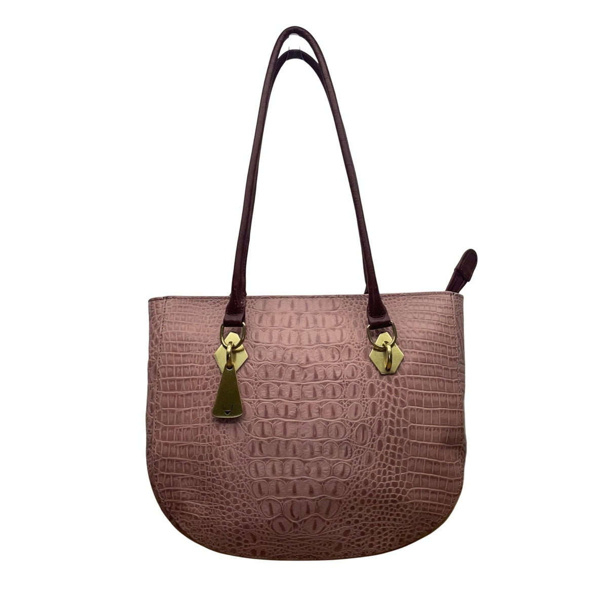 Hidesign Women’s Burgundy Leather Croc-Embossed Gold Detail Dual Straps Tote Bag