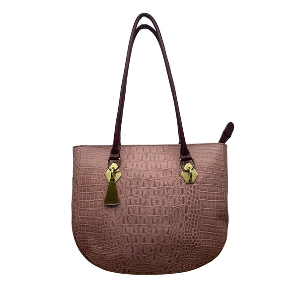 Hidesign Women’s Burgundy Leather Croc-Embossed Gold Detail Dual Straps Tote Bag