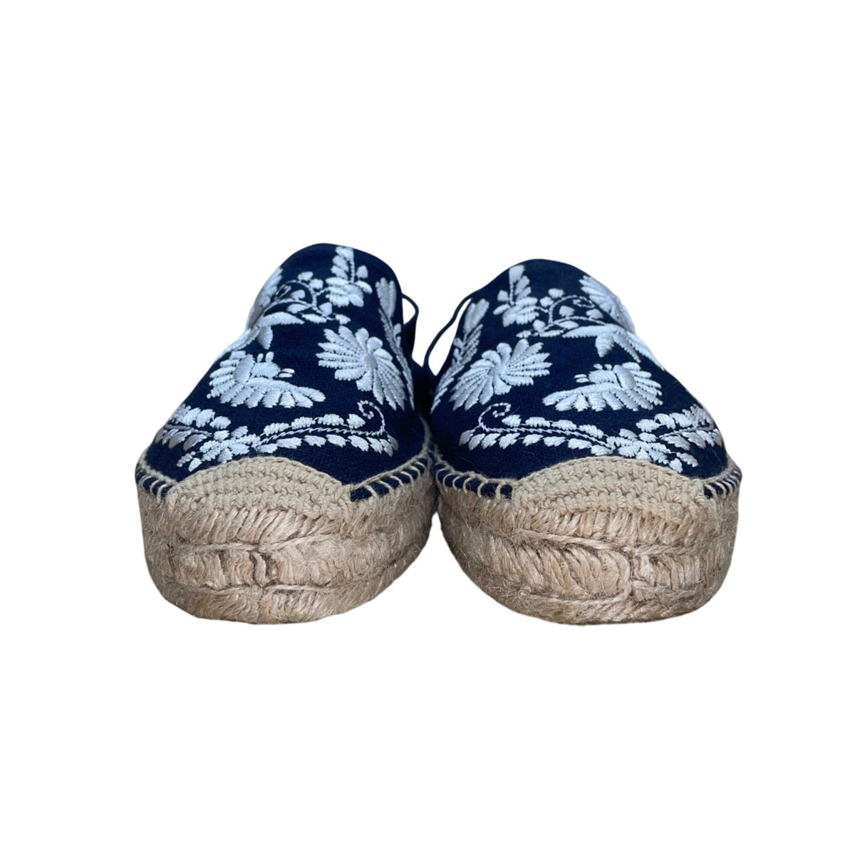 Soludos Women’s Blue Jute White Embroidery Slip-On Espadrilles Shoes Size 8