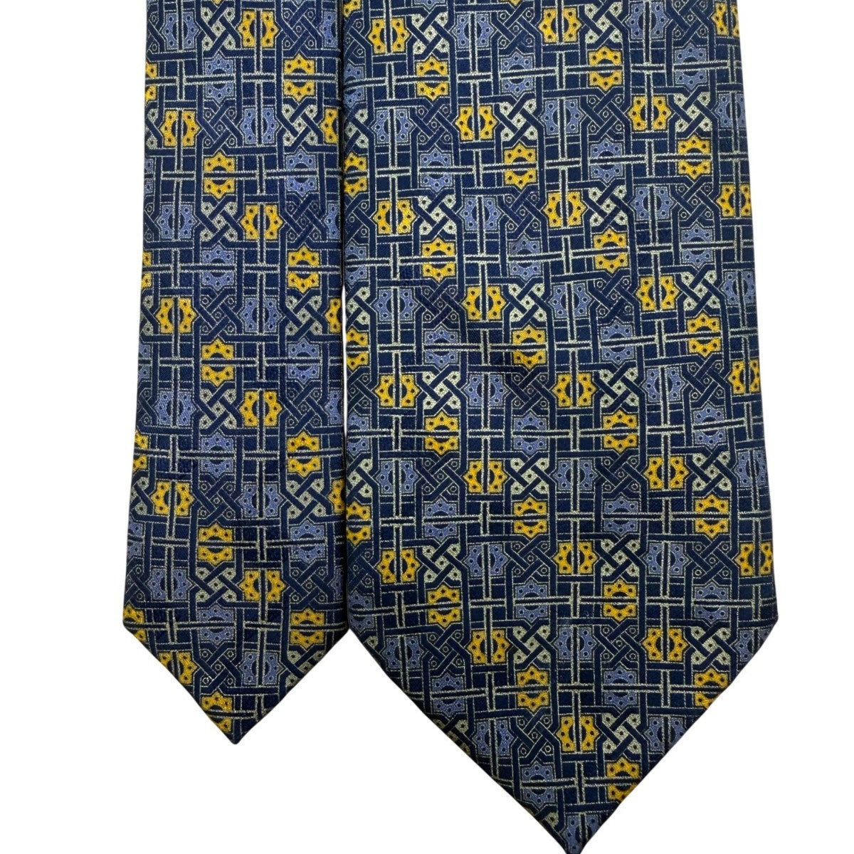 Brioni Mens Blue Yellow Silk Geometric Tie Handmade In Italy Elegant Design