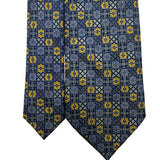 Brioni Mens Blue Yellow Silk Geometric Tie Handmade In Italy Elegant Design