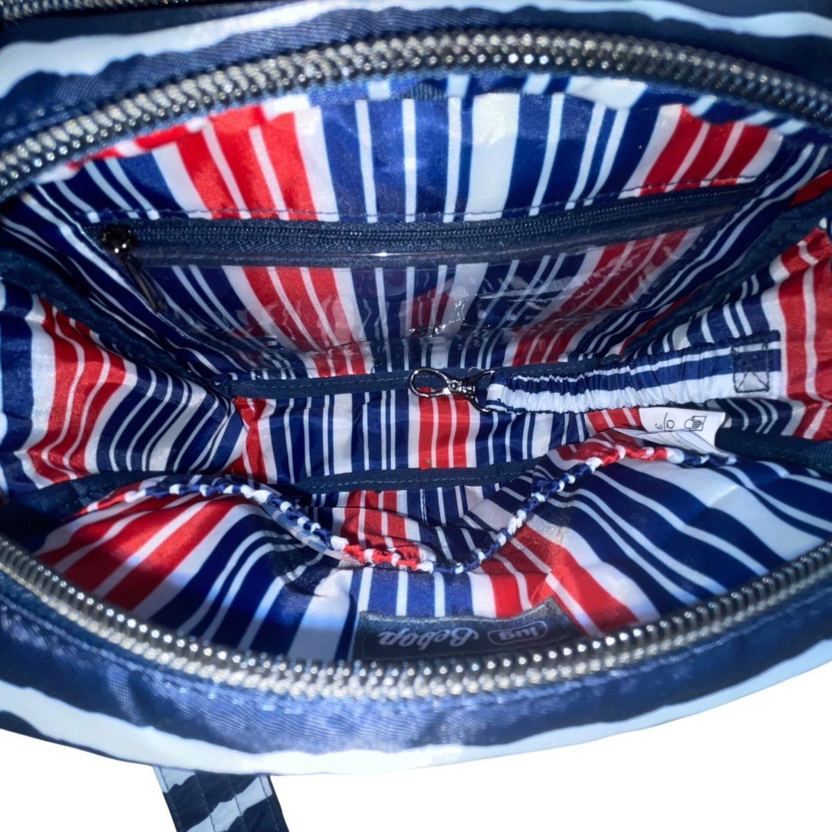 Lug Bebop Women’s Navy & White Adjustable Strap Quilted Striped Crossbody Bag