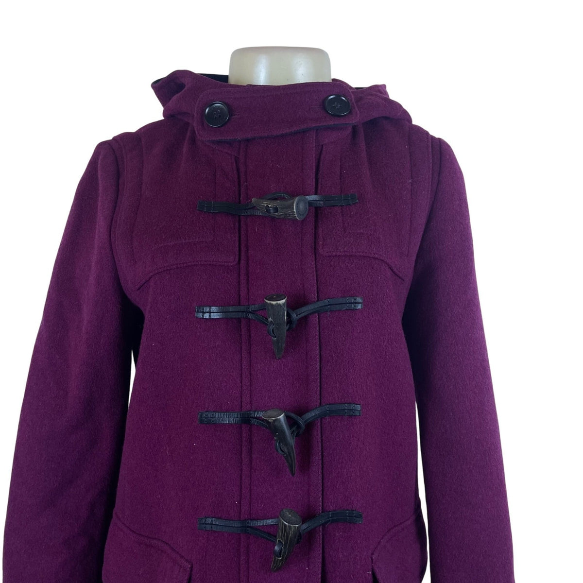 Women’s Magenta Plaid Wool Toggle Coat Hooded Classic Winter Size 8