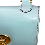 Moschino Women’s Light Blue Leather Gold Logo Hardware Structured Clutch Handbag