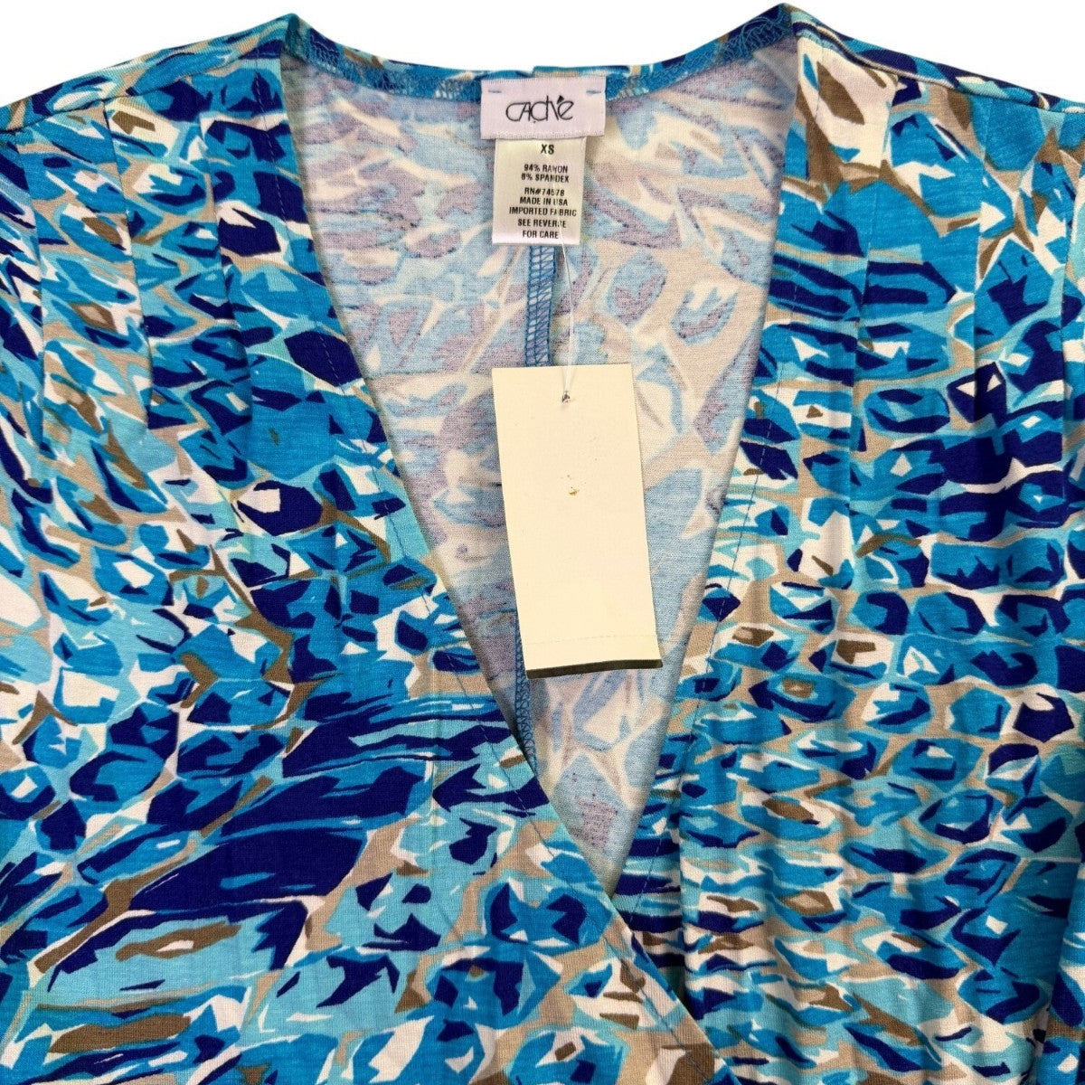 Cache Womens Blue Abstract Wrap Dress Sz XS