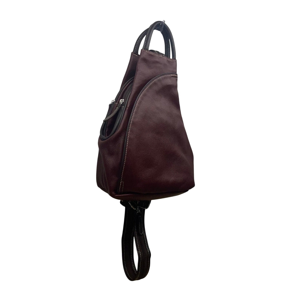 Women’s Burgundy Leather Multiple Compartments Sling Adjustable Straps Backpack