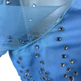 Vintage Womens Blue Embellished Sheer Long-Sleeve Gown With Beaded Overlay