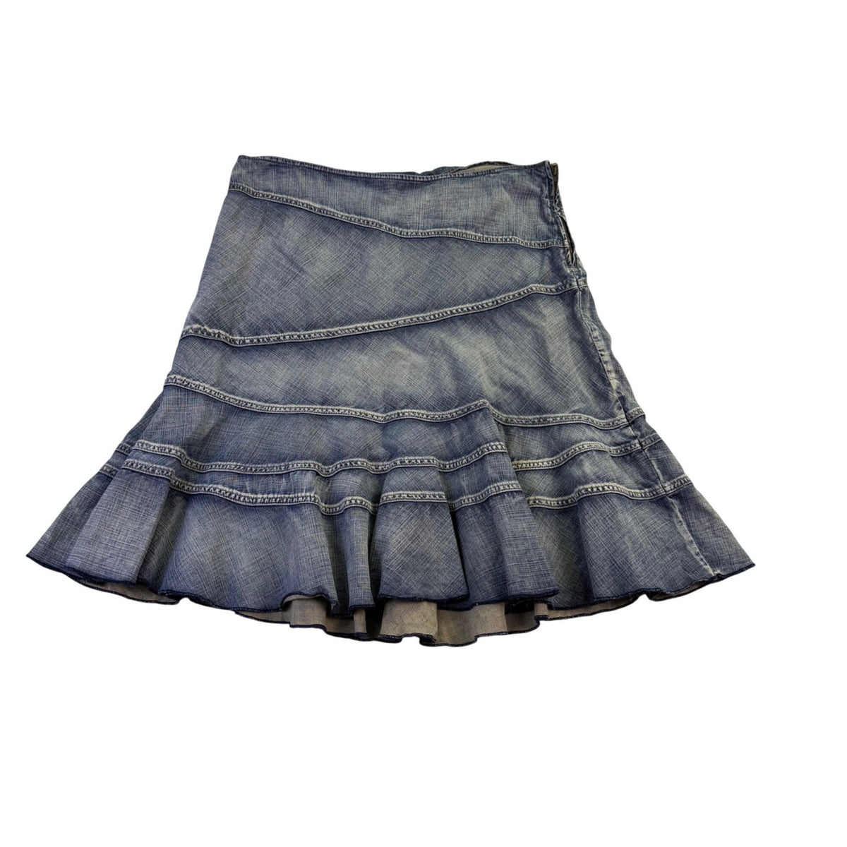 DKNY Womens Blue Cotton Jean Skirt Tiered Design Lightweight & Stylish Size 12 