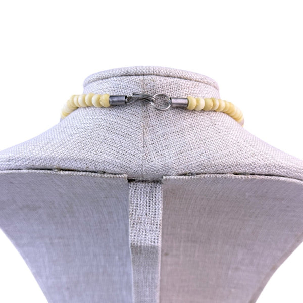Vintage Ivory & Stone Beaded Carved Necklace  Handcrafted Unique Jewelry