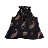 Rygrass Womens Black Paisley Tie-Neck Sleeveless Blouse Sz XL