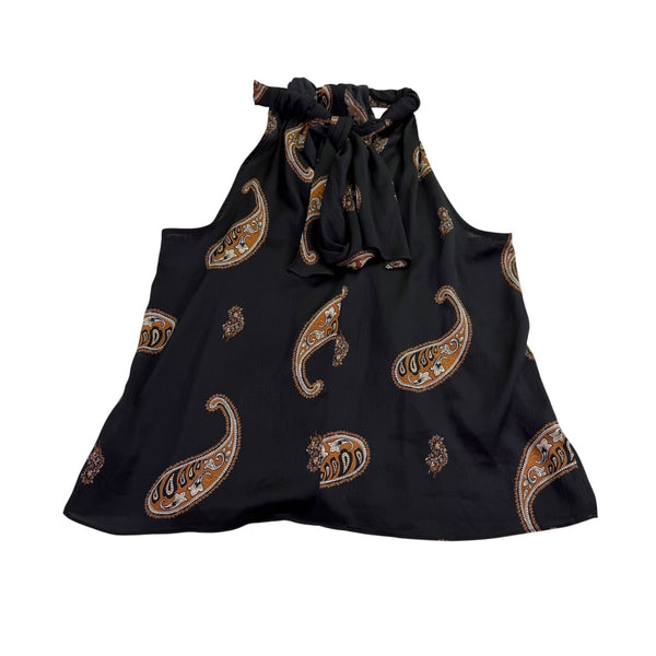 Rygrass Womens Black Paisley Tie-Neck Sleeveless Blouse Sz XL