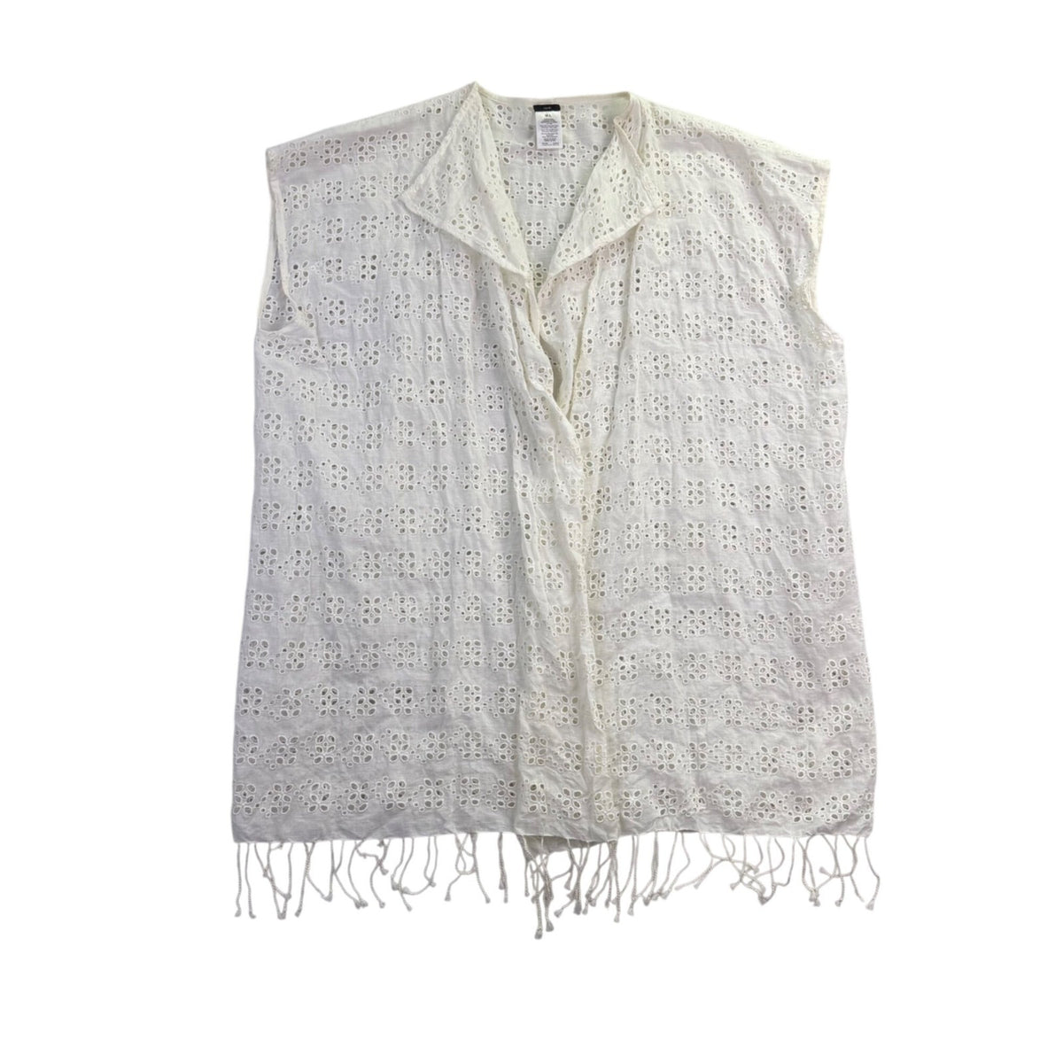 J.Crew Womens White  Sleeveless Eyelet Top With Fringe Hem Sz M-L