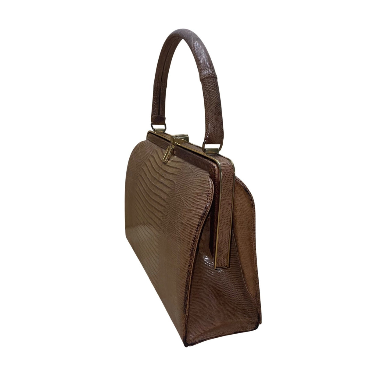 Vintage Bellestone Women’s Brown Croc Embossed Leather W Accessories Satchel Bag