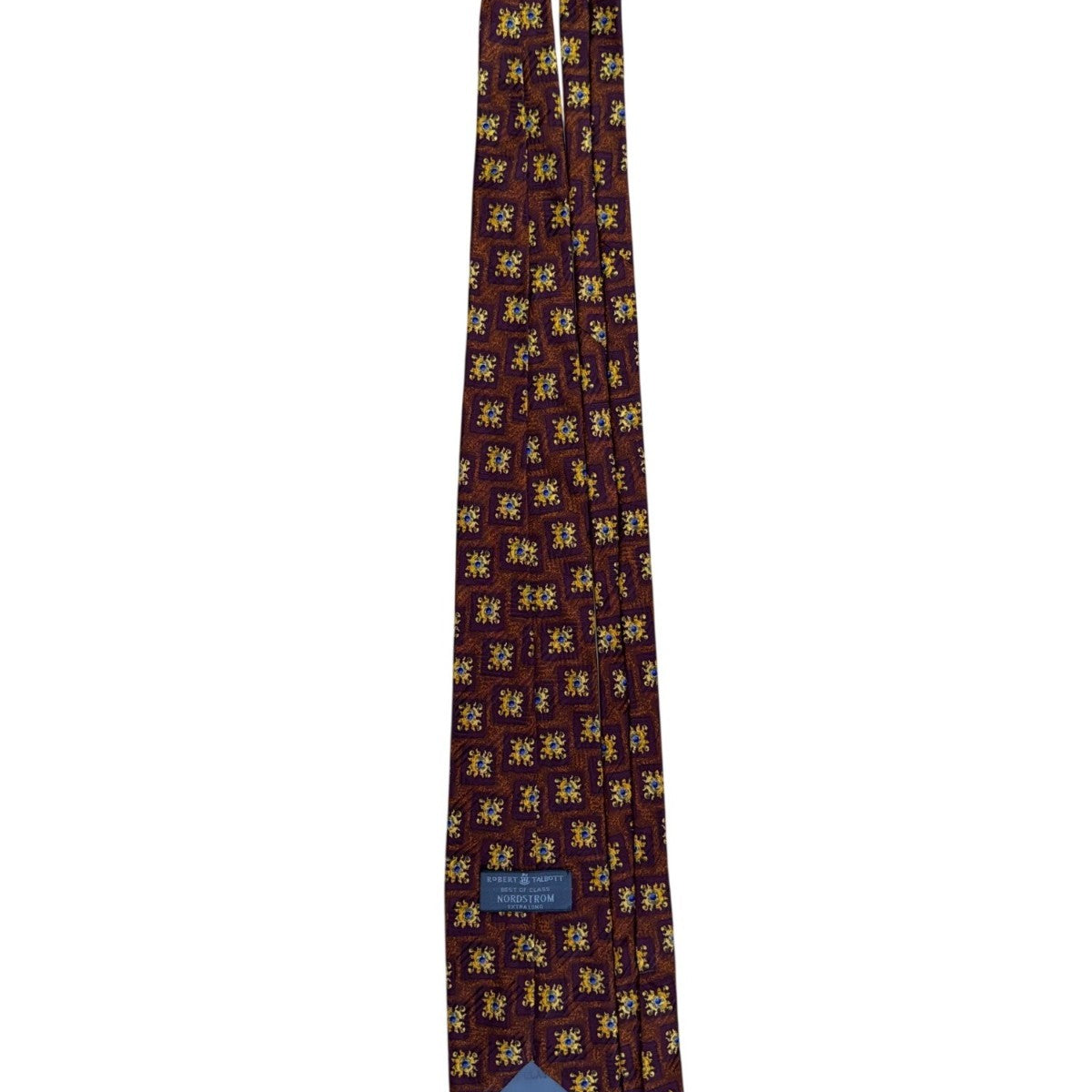 Robert Talbott Extra-Long Silk Mens Patterned Tie Brown/Yellow/Blue Hand Sewn