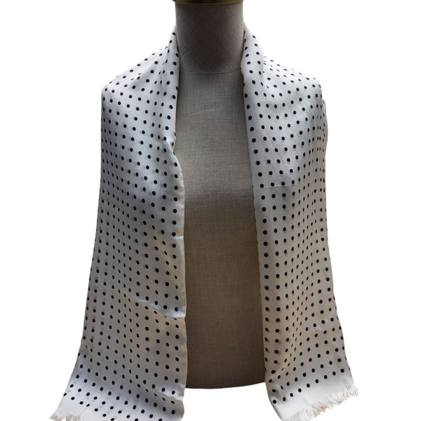 Lauren Ralph Lauren Womens Polka Dot Silk Scarf With Fringe Ivory/Black Womens