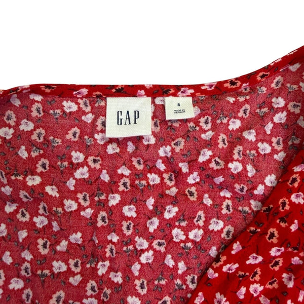 Gap Womens Red Floral V-Neck Long Sleeve Midi Dress Size S