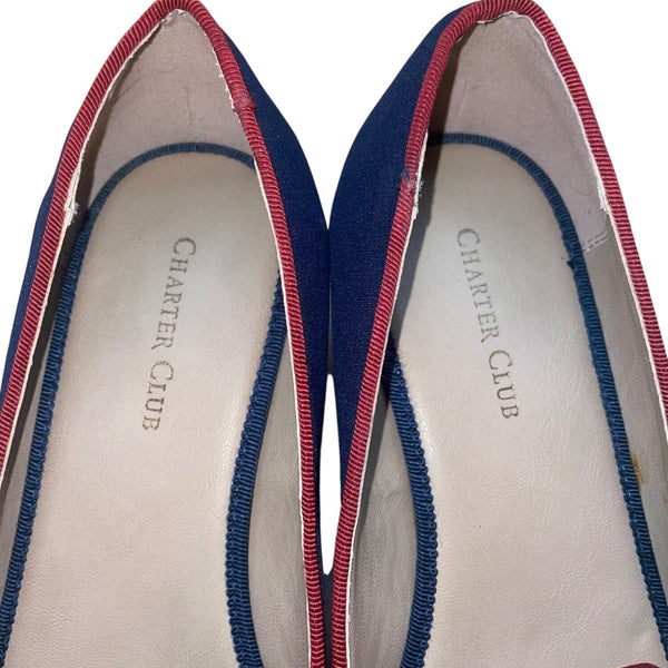 Charter Club Women’s Navy & Red Bow Detail Slip-On Block Heel Loafers Size 8M