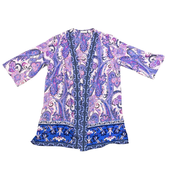 Susan Graver Womens Multicolor Paisley Kimono Cardigan Size L