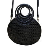 Anthropologie Women’s Black Woven With Dual Handles Round Rattan Crossbody Bag
