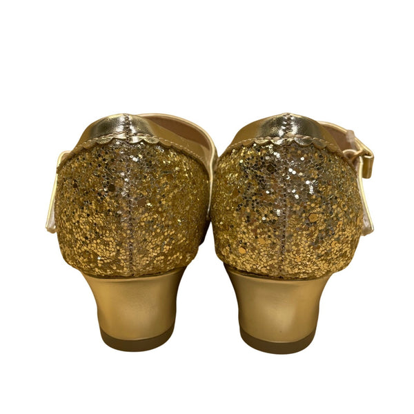 K Komforme Girls Gold Glitter Mary Jane Bow Dress Shoes Size 10.5M