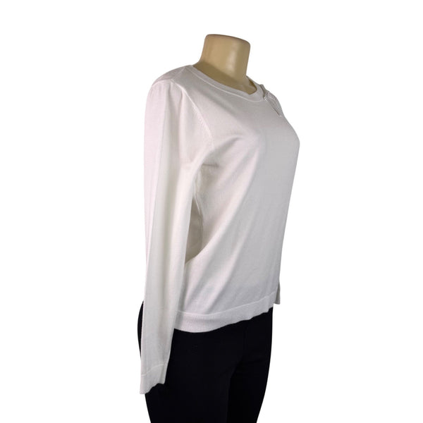 La Vila Milano Womens Eggshell Knit Sweater Bow Detail Long Sleeves Sz XS