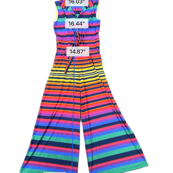Uterque Womens Rainbow Striped Sleeveless Wide Leg Jumpsuit Size S