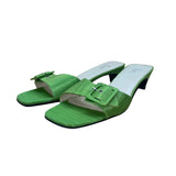 Bijou Women’s Green Fabric & Buckle Detail Square-Toe Heeled Sandals Size 9M