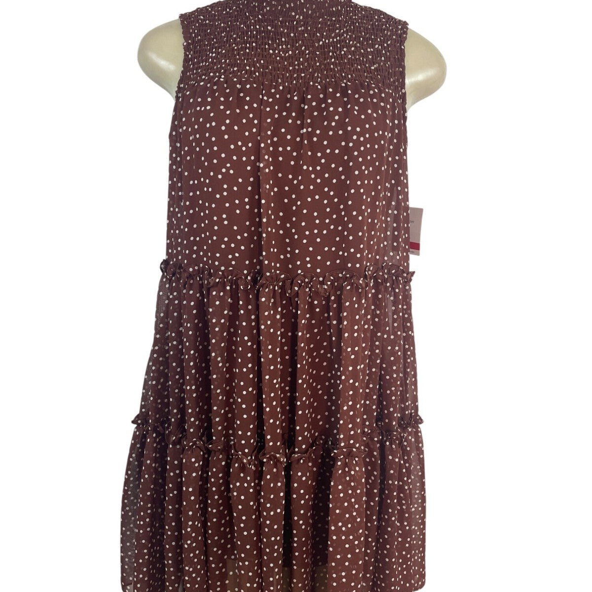 Taylor Women's Brown Polka Dot Tiered Dress With Mock Neck Sz XS - New
