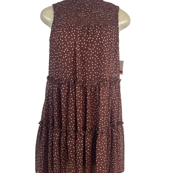 Taylor Women's Brown Polka Dot Tiered Dress With Mock Neck Sz XS - New