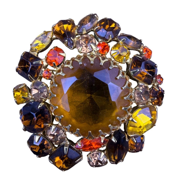 Weiss Womens Multi-Color Rhinestone Gold Tone Brooch Pin Vintage  Jewelry