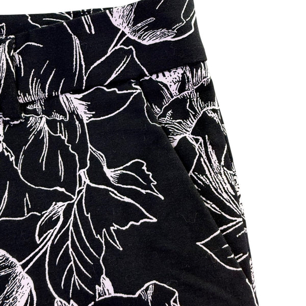 White House Black Market Womens Black Floral Flare Crop Pants Size 10