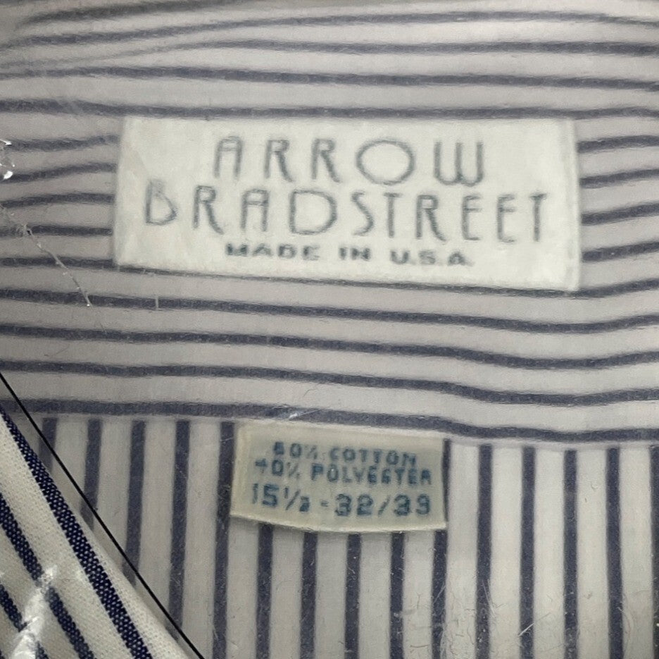 Vtg Arrow Bradstreet Mens Navy White Stripe Long Sleeve Shirt  Sz 15 1/2 - New