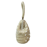 Vintage Women's White Ivory Woven Basket Beads Kiss-lock Handbag Sz M