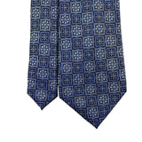 Pronto Uomo Men’s Blue & Gold Silk Geometric Pattern Handmade Neck Tie