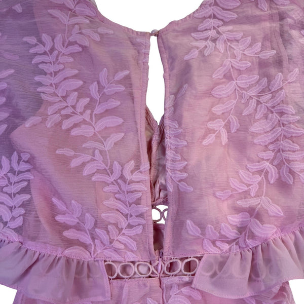 Selfie Leslie Womens Pink Embroidered Mini Dress With Flounce Sleeves Size S